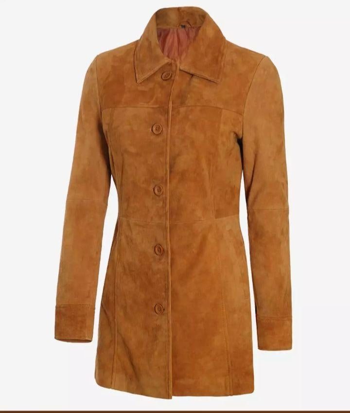 Women Tan suede leather Overcoat