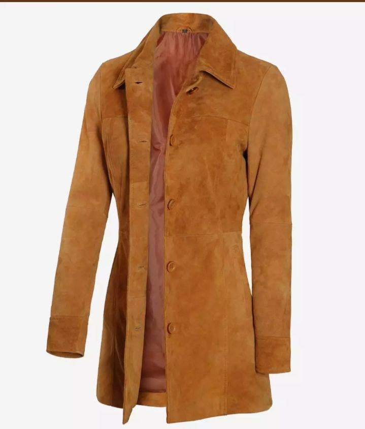 Women Tan suede leather Overcoat