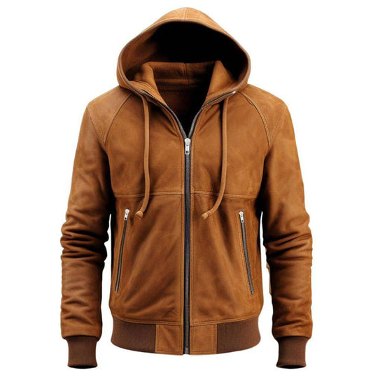 MEN's Suede Hooded Leather Jacket