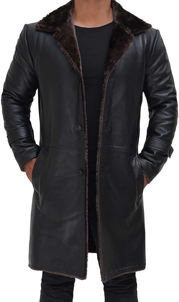 MEN's Shearling Black Leather Coat
