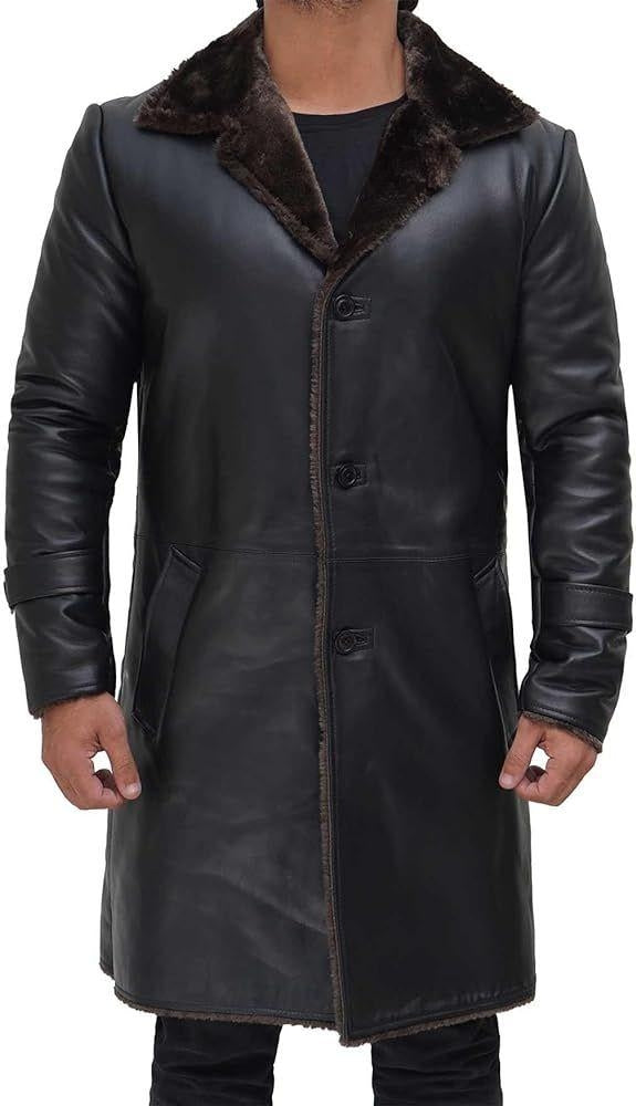 MEN's Shearling Black Leather Coat