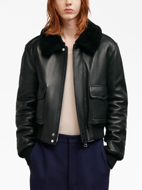Women shearling-collar leather jacket