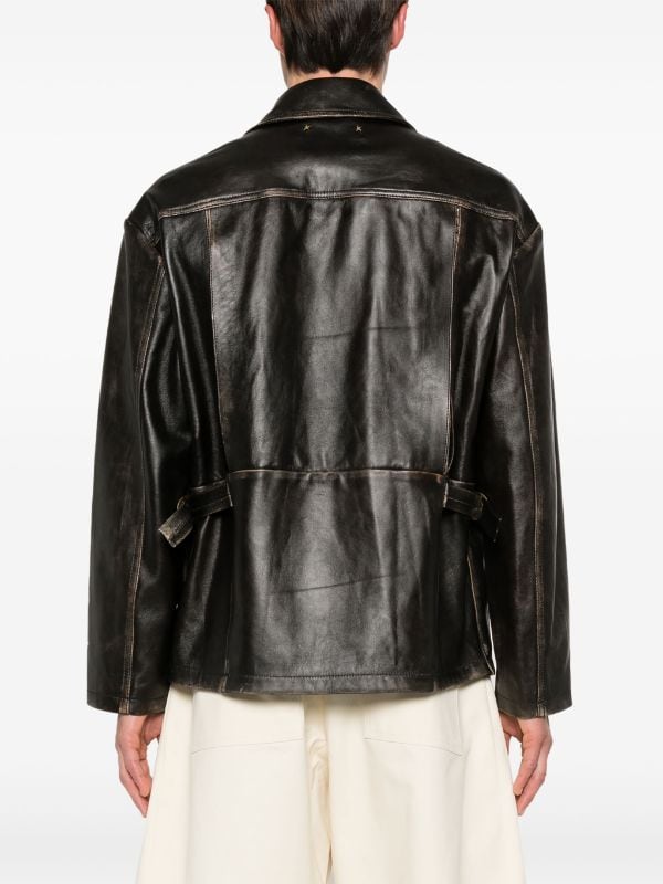 Black cut-out detail leather jacket