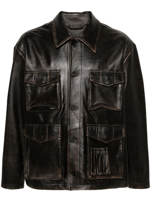 Black cut-out detail leather jacket