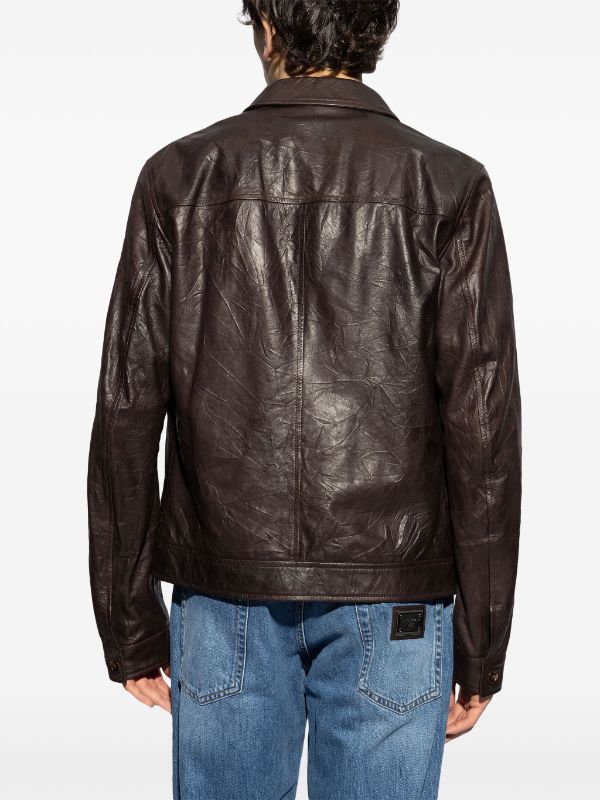 zipped brown leather jacket