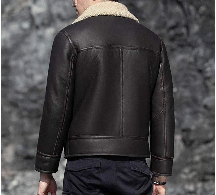 MEN's Black Leather Sherpa Aviator Jacket
