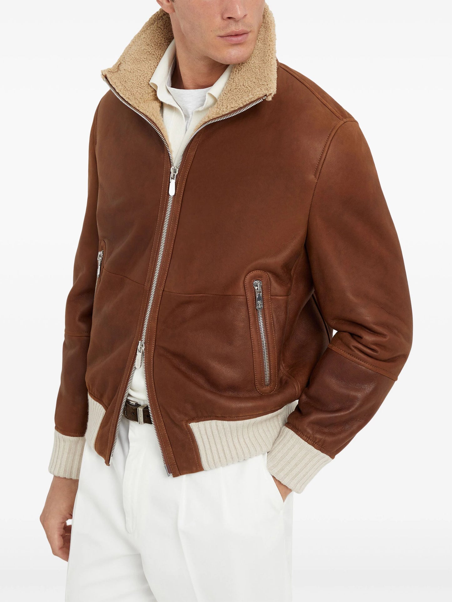 BROWN CUFFED LEATHER JACKET