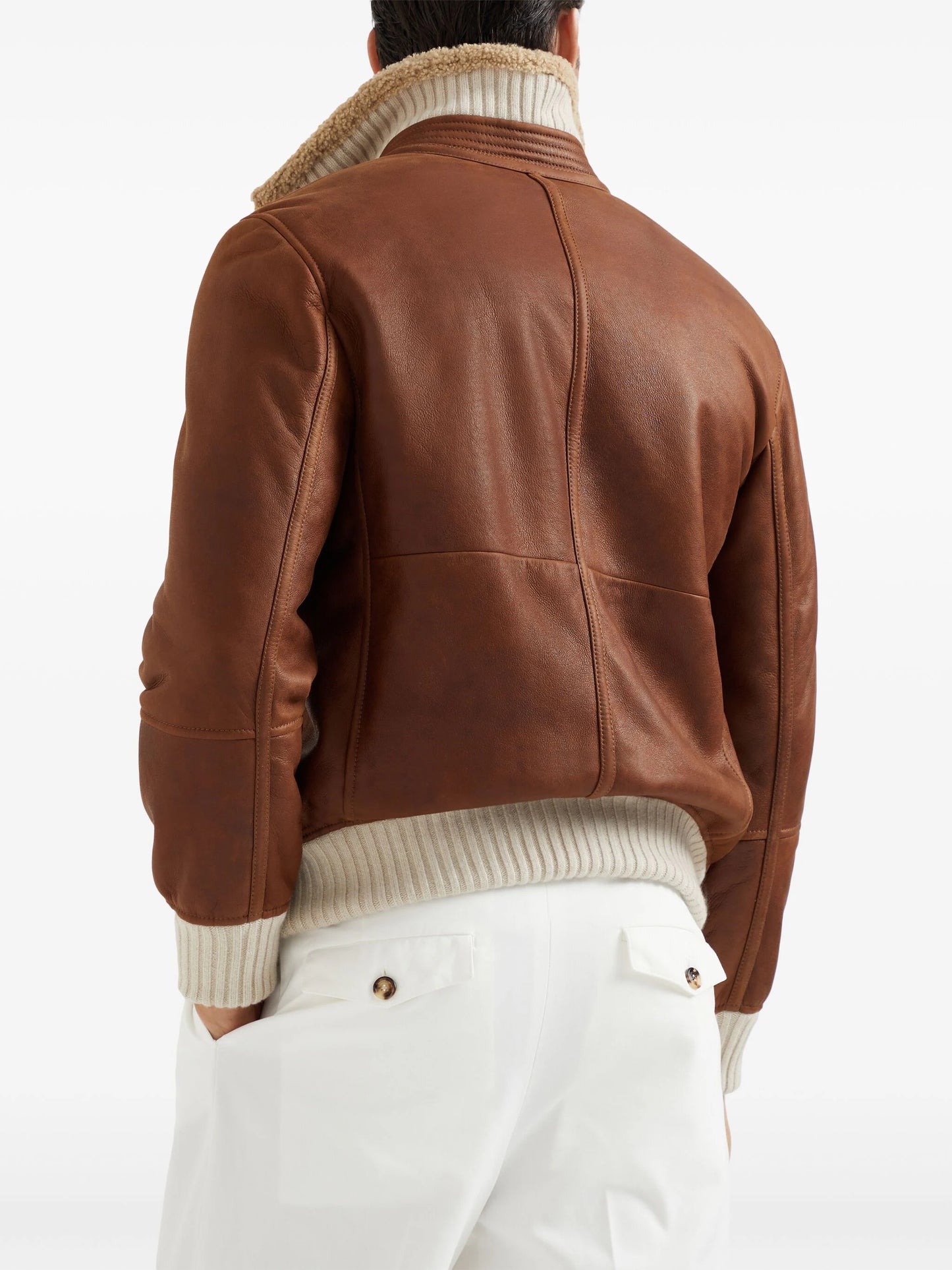 BROWN CUFFED LEATHER JACKET