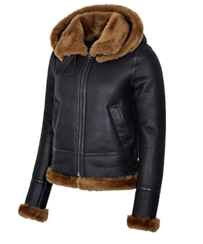 WOMEN's Hooded Bomber Leather Jacket