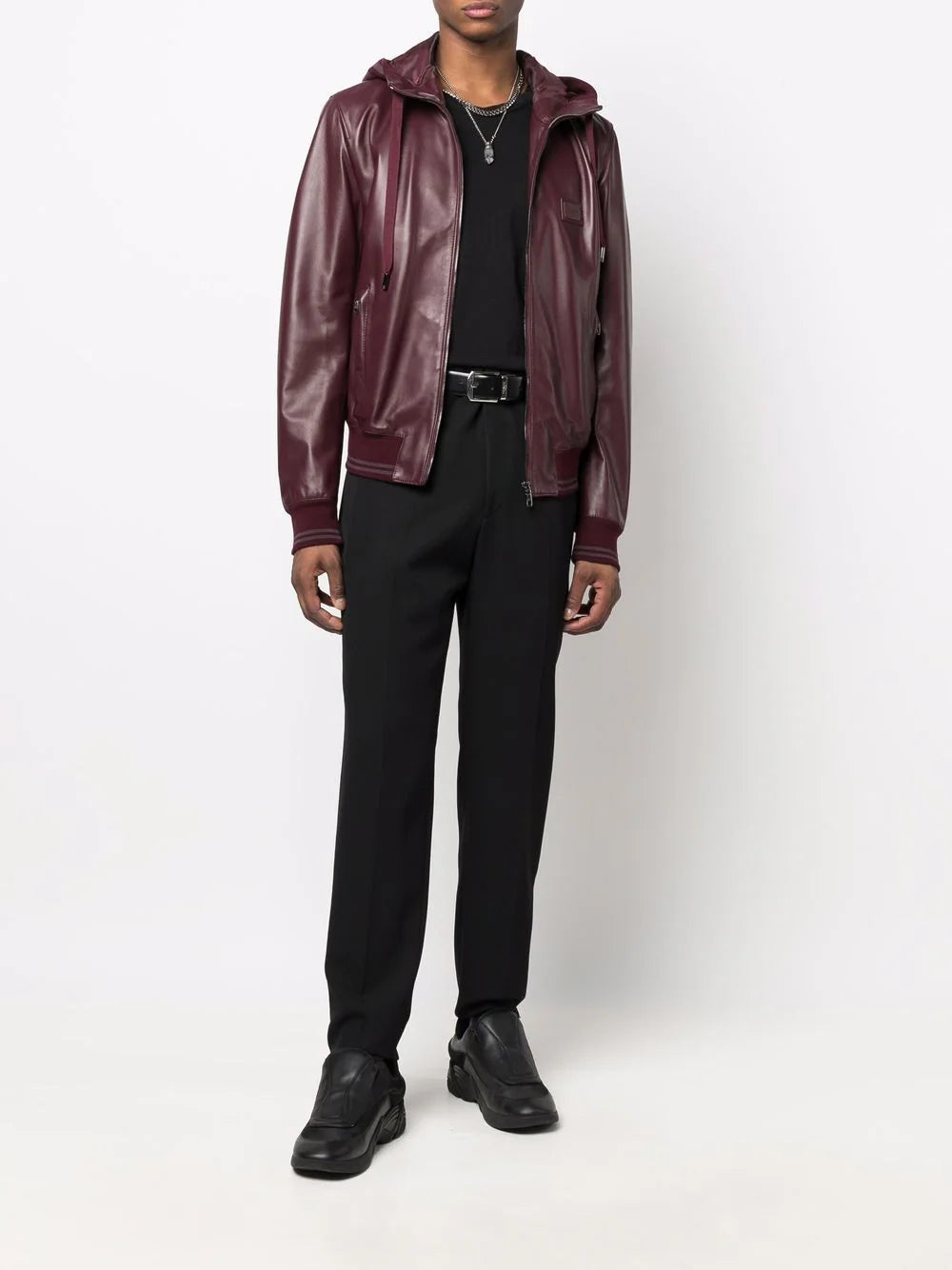 Cherry-Hooded leather jacket