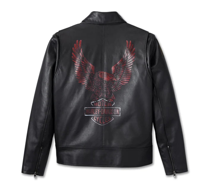 MEN's Backprint  Black Leather Jacket
