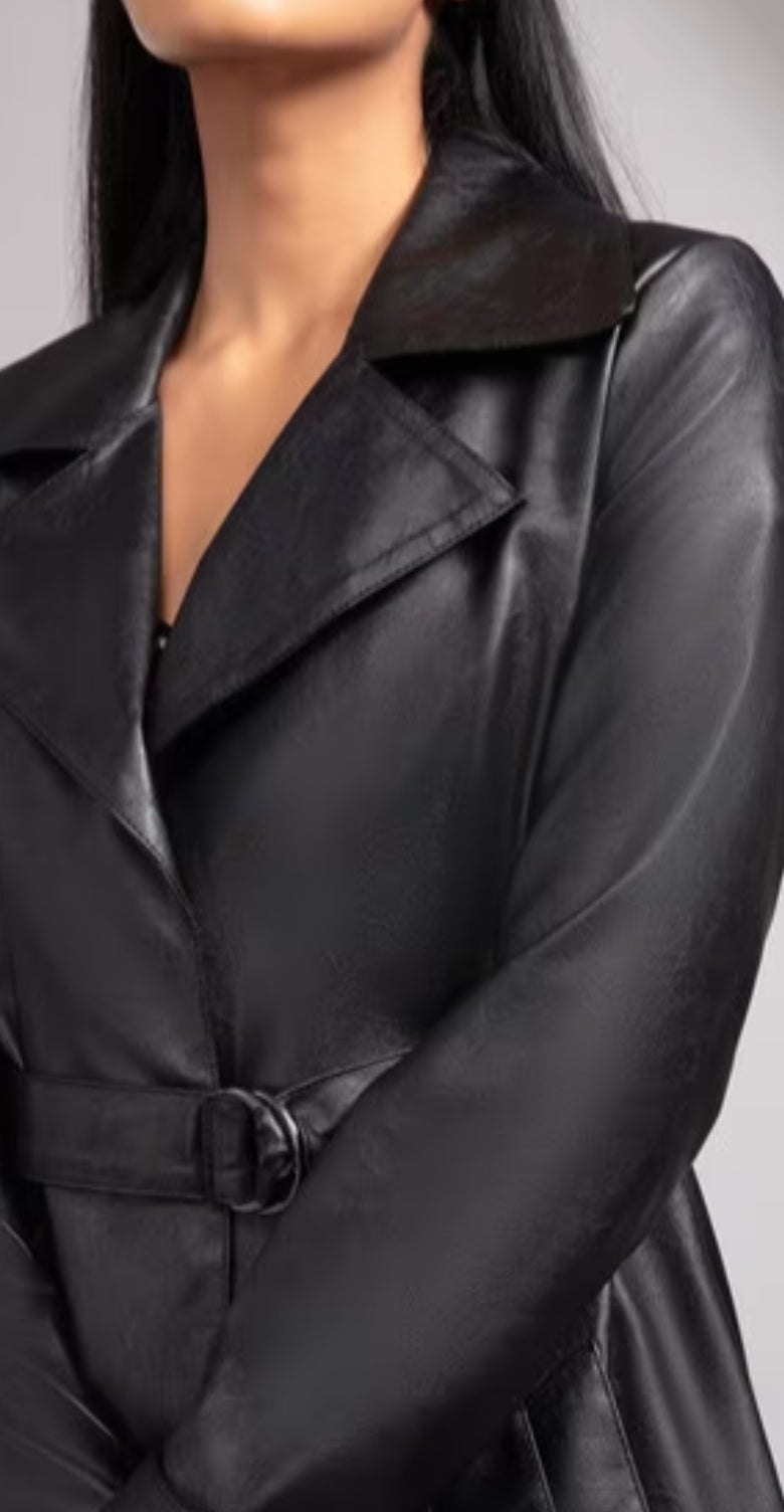 WOMEN's Black Leather Coat