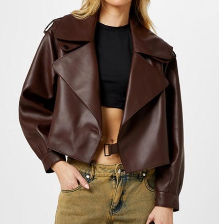WOMEN's BROWN OVERSIZED LEATHER JACKET
