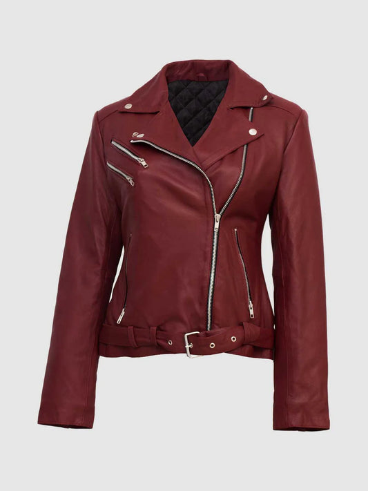 Maroon Leather Biker Jacket
