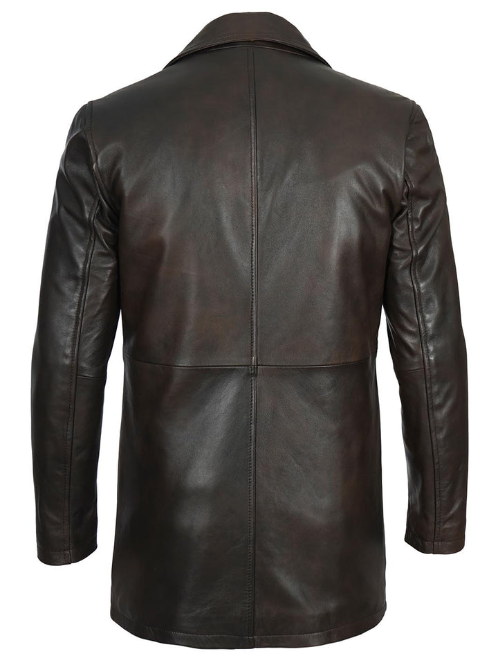 Men's Brown Leather Overcoat