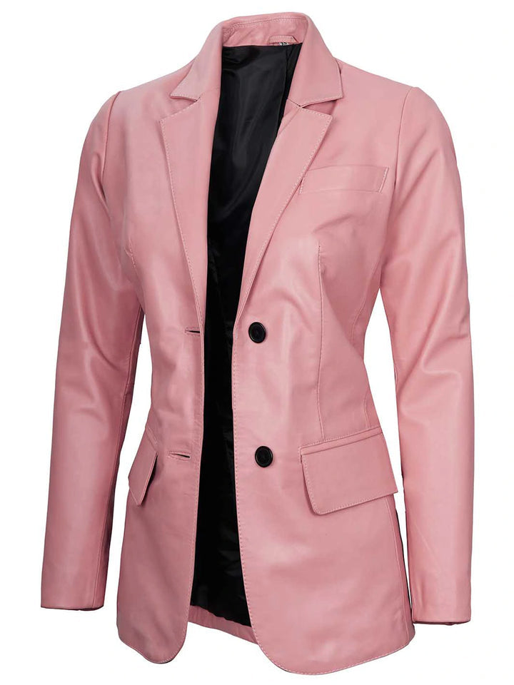 Women's Pink Leather Long coat