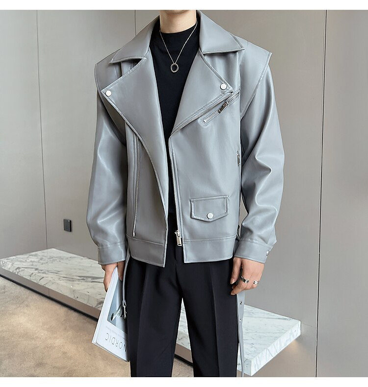 Fashionable Biker Grey Leather Jacket Men