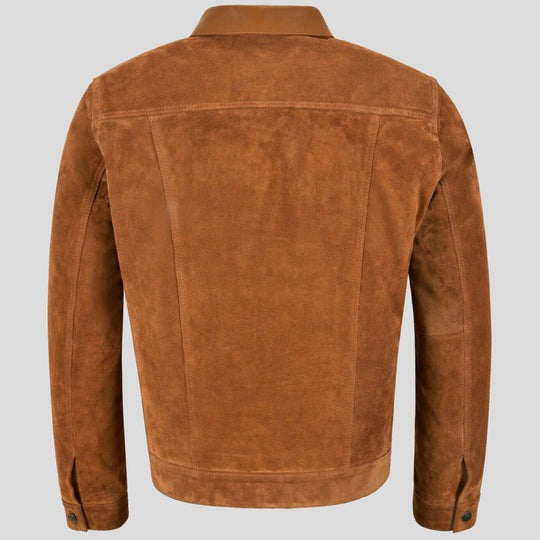 MEN's Tan Trucker Suede Leather Jacket