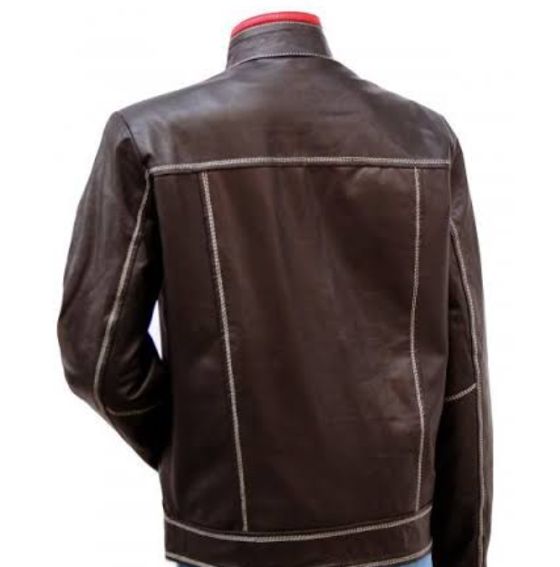 Bi-Color Unique White Stitched Men's Moto Leather Jacket