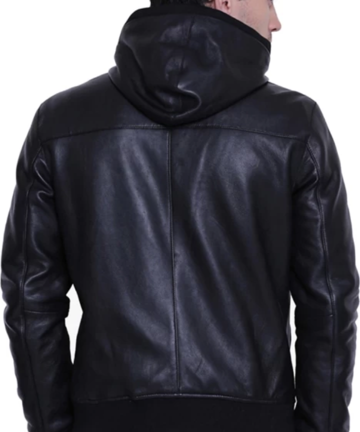 Black Leather Jacket With Hoodie