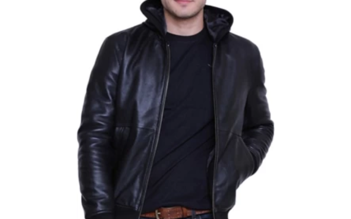 Black Leather Jacket With Hoodie