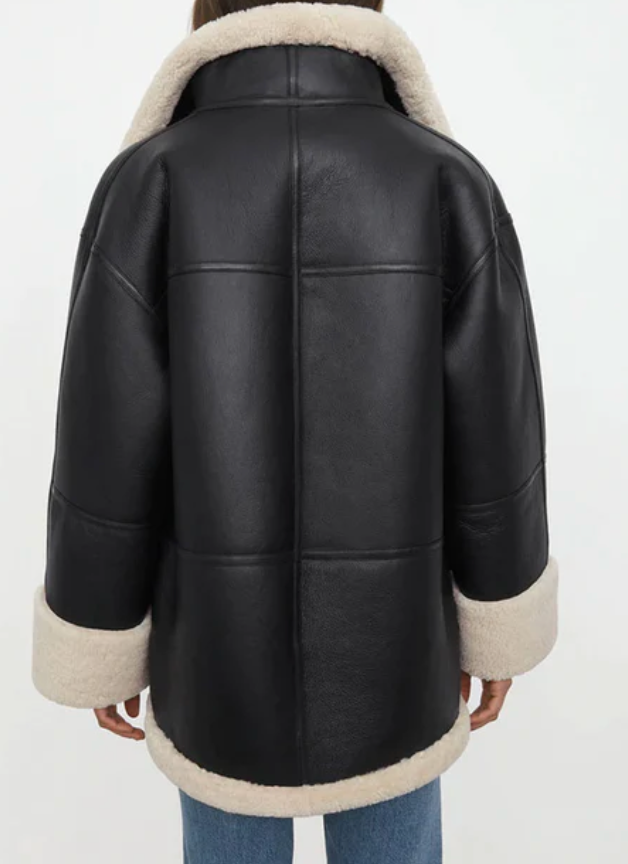 WOMEN'S Oversized Black Shearling Jacket