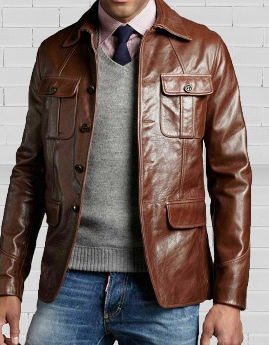 MEN's Brown Classy Leather Coat