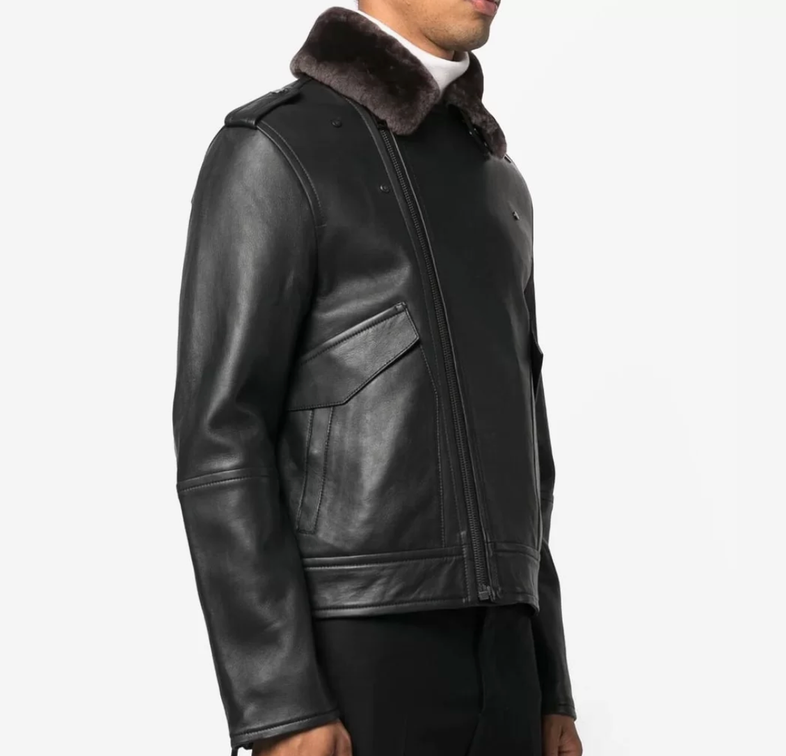 MEN's EXCLUSIVE Black Fur collar Leather Jacket's