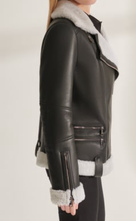 WOMEN's BLACK Leather Shearling Biker Jacket