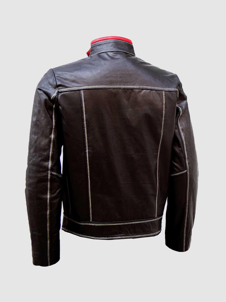Bi-Color Unique White Stitched Men's Moto Leather Jacket