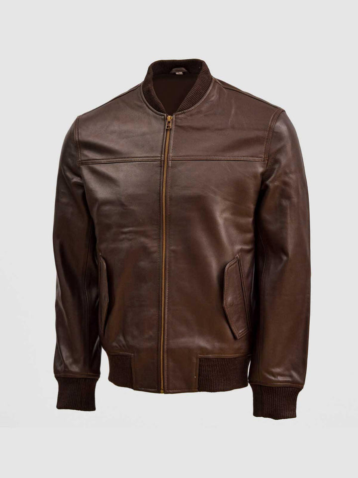 Brown Leather Bomber Sheep Jacket