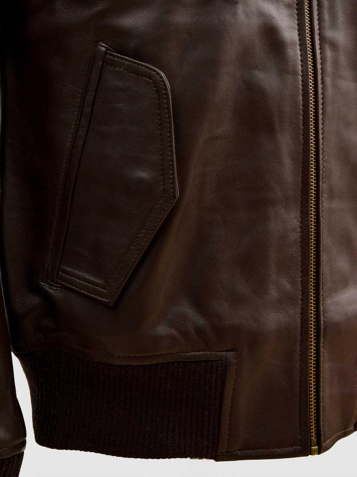 Brown Leather Bomber Sheep Jacket