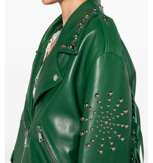 WOMEN's Green Studed Biker Jacket