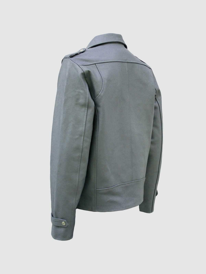 Fashionable Biker Grey Leather Jacket Men