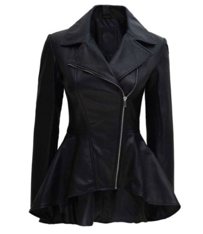 Women Asymmetrical Black Leather Long Jacket
