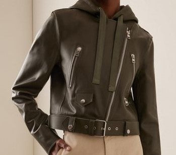 WOMEN's Hooded Leather Jacket