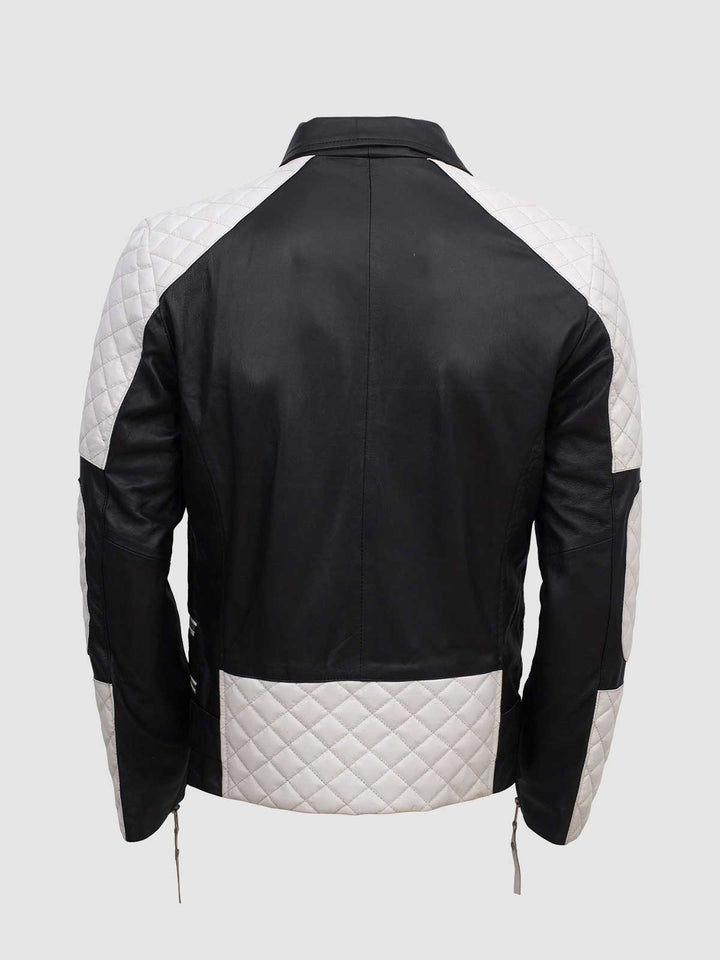 Men Black & White Leather Jacket - Equitazione