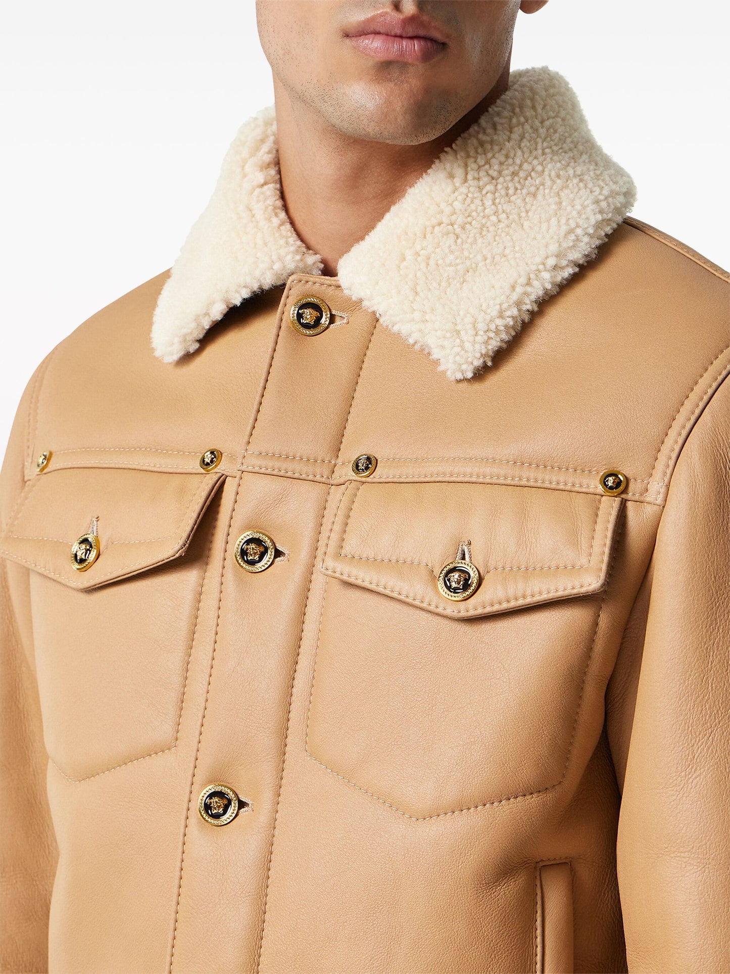 SHEARLING COLLAR-PANEL LEATHER JACKET